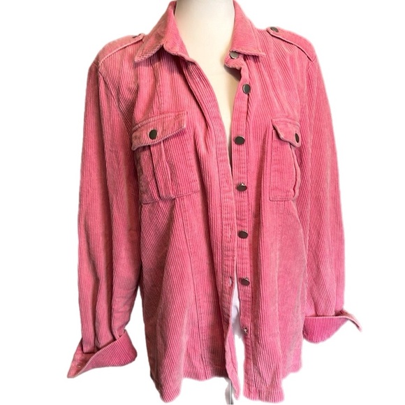 Pink Buttoned Flap Pocket Corduroy Jacket - Picture 4 of 9
